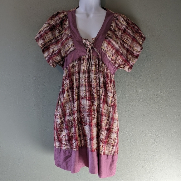 Anthropologie Dresses & Skirts - Per Me Anthro Plaid Floral Sequin Silk Blend Mini Dress Size L
